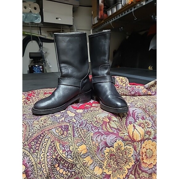 Barneys New York Women EU36 /6US Black leather Boot Moto Bike Calf High Italy - Picture 3 of 13